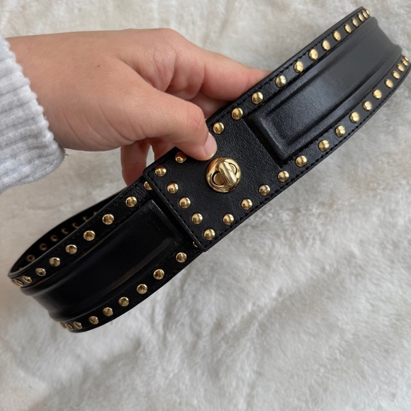 Saks Fifth Avenue Accessories - Saks Fifth Avenue Italian Leather Belt Black Studded Size Medium
